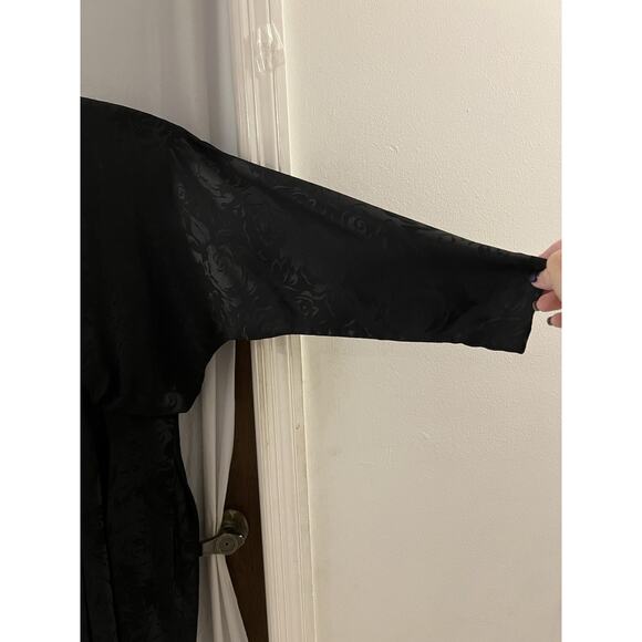 Silk Studio Black Floral Midi Dress Sz 14 Retro Silk Party Event - Picture 3 of 9